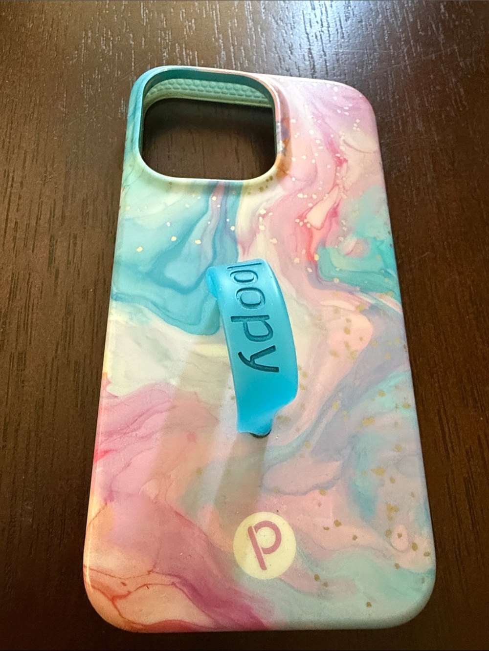 Popsocket-Compatible Pastel Marble Phone Case with Blue Strap
